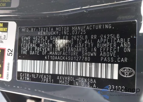 2025 Toyota Camry Se из США, поврежденный, VIN 4T1DAACK4SU127780